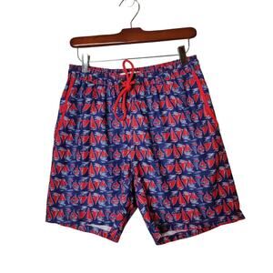Mr. Swim Men's Sz M Sailboat Nautical Swim Trunks Short Inseam Blue Red Summer